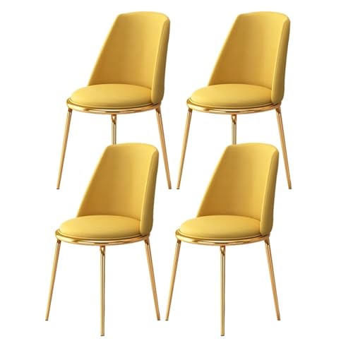 Moderne Esszimmerstühle 4er Set Mit Sitzkissen Weichem Faserleder Und Galvanisierten Goldenen Beinen Wohnzimmer-Lounge(Yellow) von BAKULI