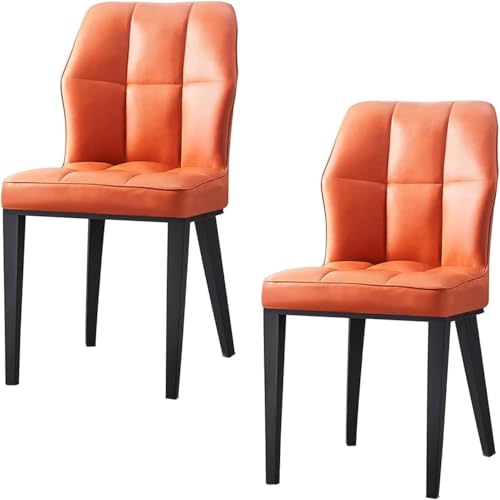 Modernes 2 Teiliges Esszimmerstuhl Set Küchenstuhl PU Lederpolsterung Wohnzimmer Beistellstuhl Beinen Karbonstahl(Orange) von BAKULI