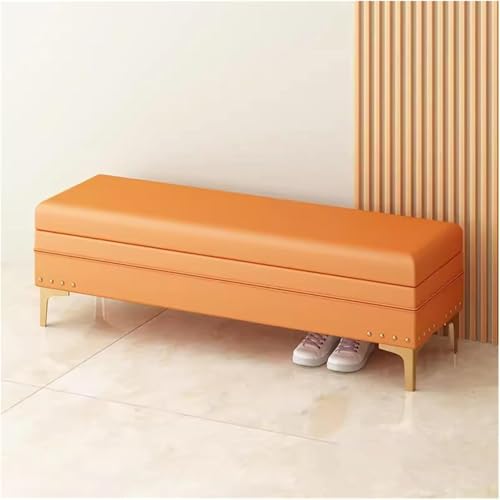 Ottomane Bank Aus Pu Leder Bettende Fenstersitz Schlafzimmer Ottomane Bank Eingangsbereich Stauraum Und Sitzgelegenheiten(Orange,40 * 40 * 40Cm) von BAKULI