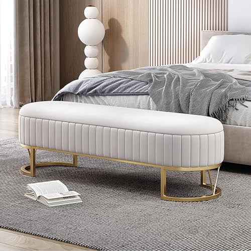Samt Wohnzimmer Aufbewahrungsbank Goldener Basis Moderne Schuhbank Bequemer Fußstützenhocker Eingangsbereich(Grey1,100x45x42cm) von BAKULI