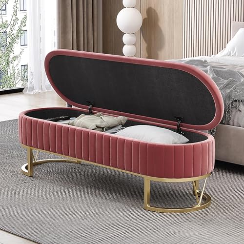 Samt Wohnzimmer Aufbewahrungsbank Goldener Basis Moderne Schuhbank Bequemer Fußstützenhocker Eingangsbereich(Pink,100x45x42cm) von BAKULI