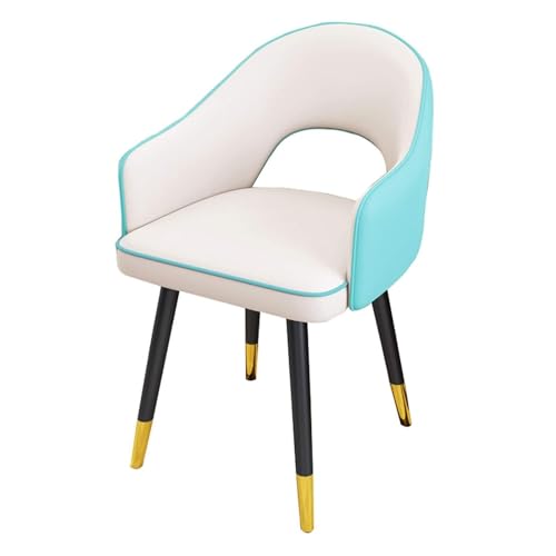 wasserdichte Küchen Esszimmerstühle Leder Beinen Kohlenstoffstahl Moderne Wohnzimmersessel Hoher Rückenlehne Und Gepolsterter Weicher Sitzfläche(White+Light Blue) von BAKULI