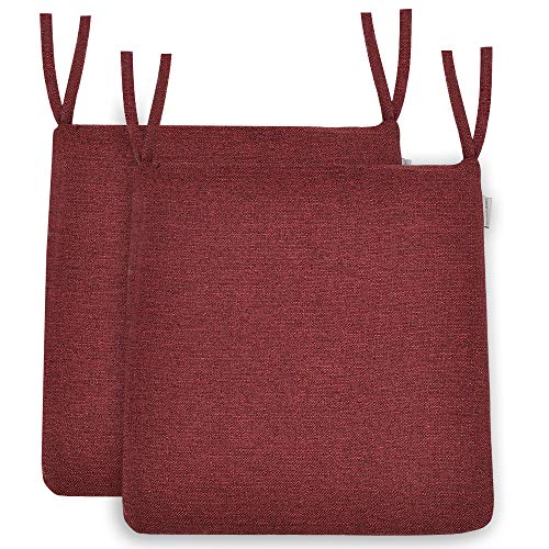 BALCONY & FALCON 2er Set Stuhlkissen, Memory Foam Stuhlkissen x 1, Exquisites Stoff Stuhlkissen x 1, Leinenoptik Stuhlauflage Sitzpolster Auflage für Stühle in Haus und Garten Kollektion Rot von BALCONY & FALCON