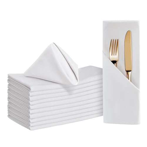 BALCONY & FALCON Baumwollservietten 50x50cm Weich und saugfähig Waschbar Faltbare Servietten Geeignet für Hochzeiten Feste Familienfeiern Hotels Partys Packung 12 Stück Weiß von BALCONY & FALCON
