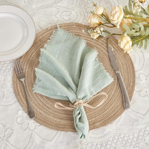 BALCONY & FALCON Baumwollstoff Servietten 12 Stück 50x50 cm mit Sackleinen Rustikaler Stil Waschbar Multipack Geeignet für Ostern Thanksgiving Weihnachten Hochzeiten Partys Bankette Salbeigrün von BALCONY & FALCON