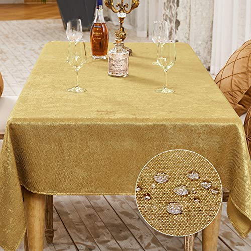BALCONY & FALCON Tischdecke Eckig Wasserdicht Tischdecke Leinenoptik Tischtuch abwaschbar Tischtuch Leinen mit feiner Blitz Tischwäsche Eckig rechteckig (Gold, 145 x 300 cm) von BALCONY & FALCON