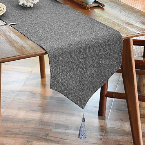 BALCONY & FALCON Waschbar Tischläufer Leinenoptik Tischläufer kein Glänzend Wasserabweisend Tischwäsche Matte für Esszimmer Party Urlaub Dekoration (Klassischeetaubgrau, 35 x 180 cm) von BALCONY & FALCON