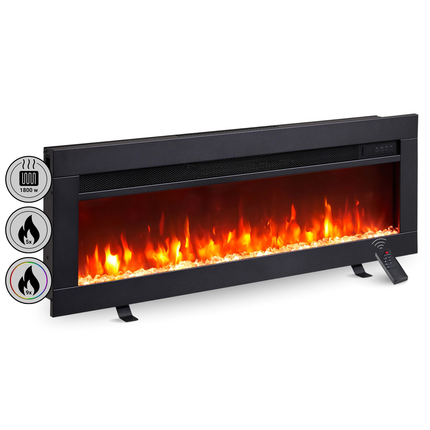 BALDERIA AG-36 Elektrokamin Wandkamin oder Einbaukamin Heizung 3D-Flammeneffekt Schwarz von BALDERIA