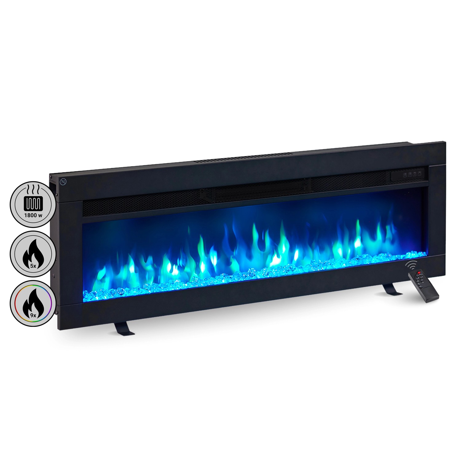 BALDERIA AG-40 Elektrokamin Wandkamin oder Einbaukamin Heizung 3D-Flammeneffekt Schwarz von BALDERIA