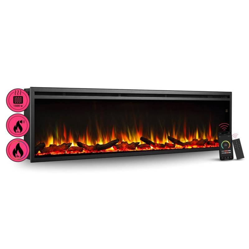 BALDERIA AT-72 Elektrokamin Einbaukamin Heizung 3D-Flammeneffekt Wifi App Schwarz von BALDERIA