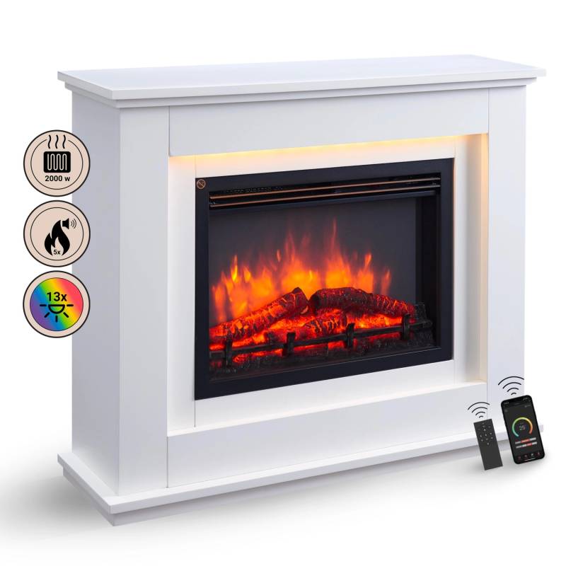BALDERIA BA-AP Elektrokamin Standkamin Heizung 3D-Flammeneffekt Wifi App Weiß von BALDERIA