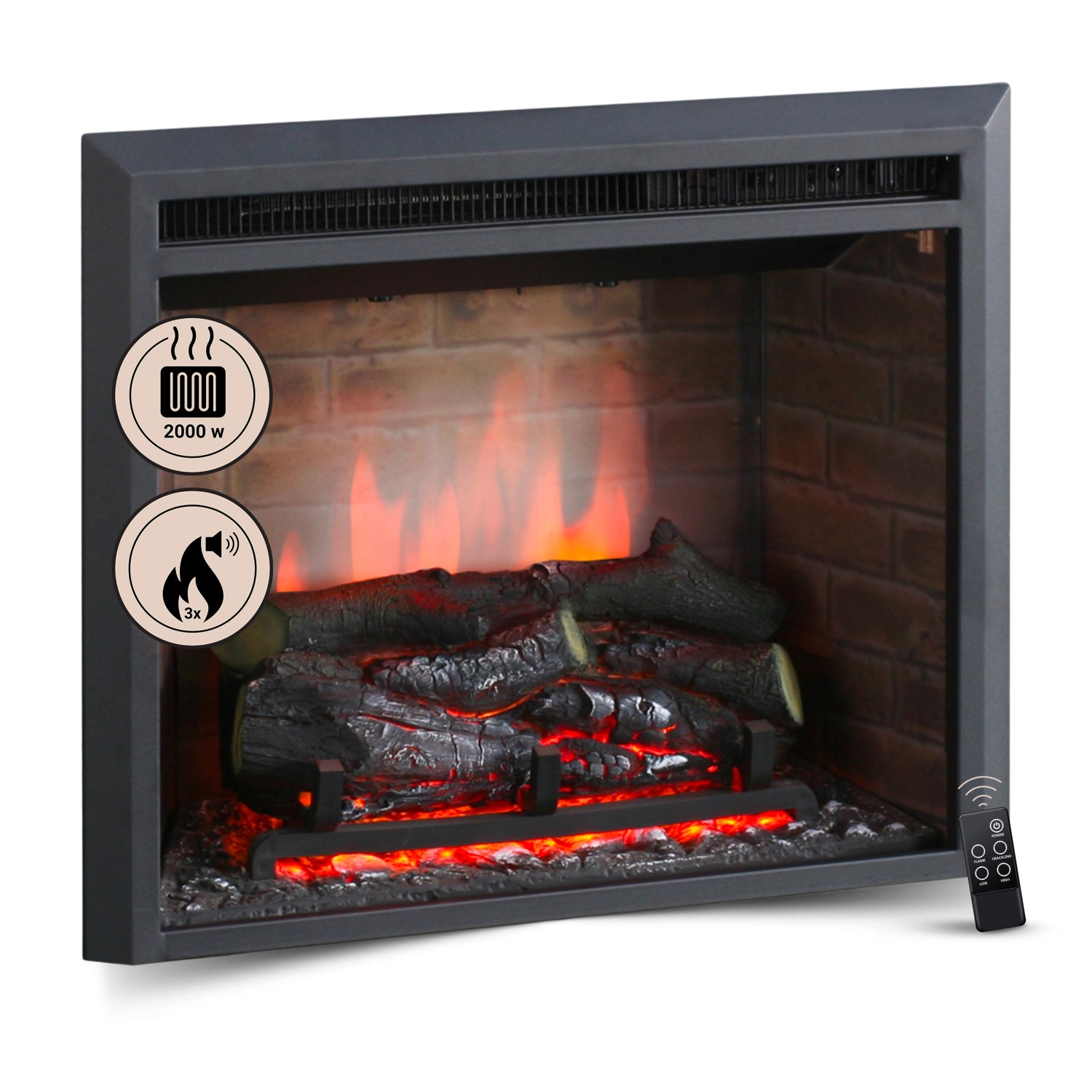 BALDERIA CA-23 Elektrokamin Einbaukamin Heizung 3D-Flammeneffekt Schwarz von BALDERIA