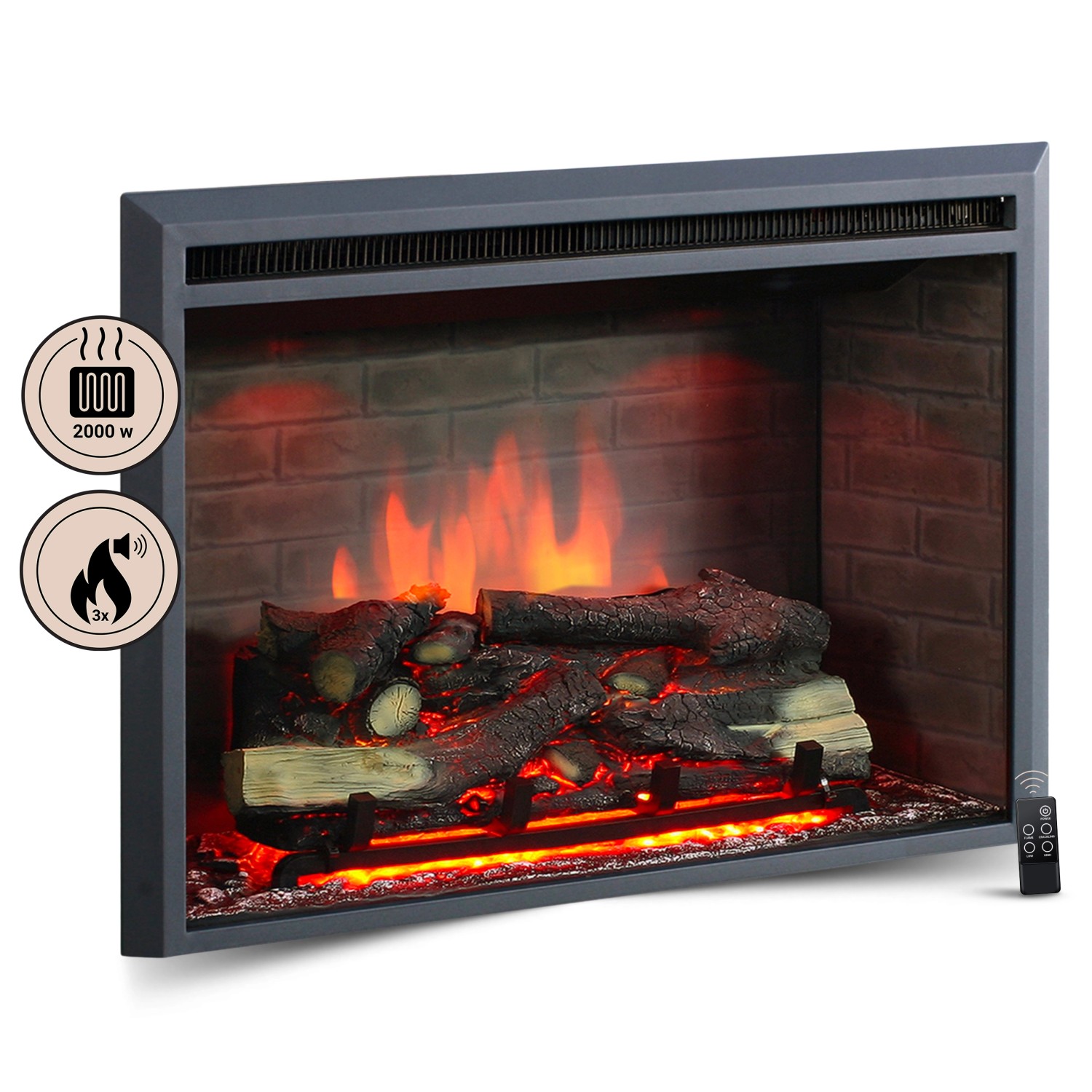 BALDERIA CA-30 Elektrokamin Einbaukamin Heizung 3D-Flammeneffekt Schwarz von BALDERIA