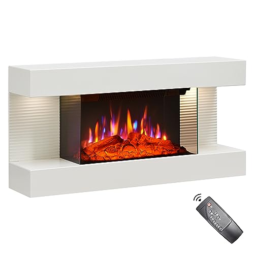 BALDERIA Elektrokamin Ida | Elektrischer Wandkamin mit 3D-Flammeneffekt | Elektro Heizung 1800W | Kamin mit Fernbedienung, Startsteuerung, Timer & Thermostat | Weiß von BALDERIA