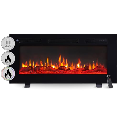 BALDERIA Elektrokamin Leif 36'' | Elektrischer 3 in 1 Stand-, Wand- oder Einbaukamin 3D-Flammeneffekt | Elektro Heizung 1800W | Kamin mit Fernbedienung, Startsteuerung, Timer & Thermostat | Schwarz von BALDERIA