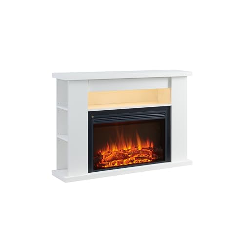 BALDERIA Elektrokamin Ruby | Elektrischer Standkamin mit 3D-Flammeneffekt | Elektro Heizung 2000W, LED-Beleuchtung | Kamin mit Fernbedienung, Thermostat & Timer | Weiß von BALDERIA