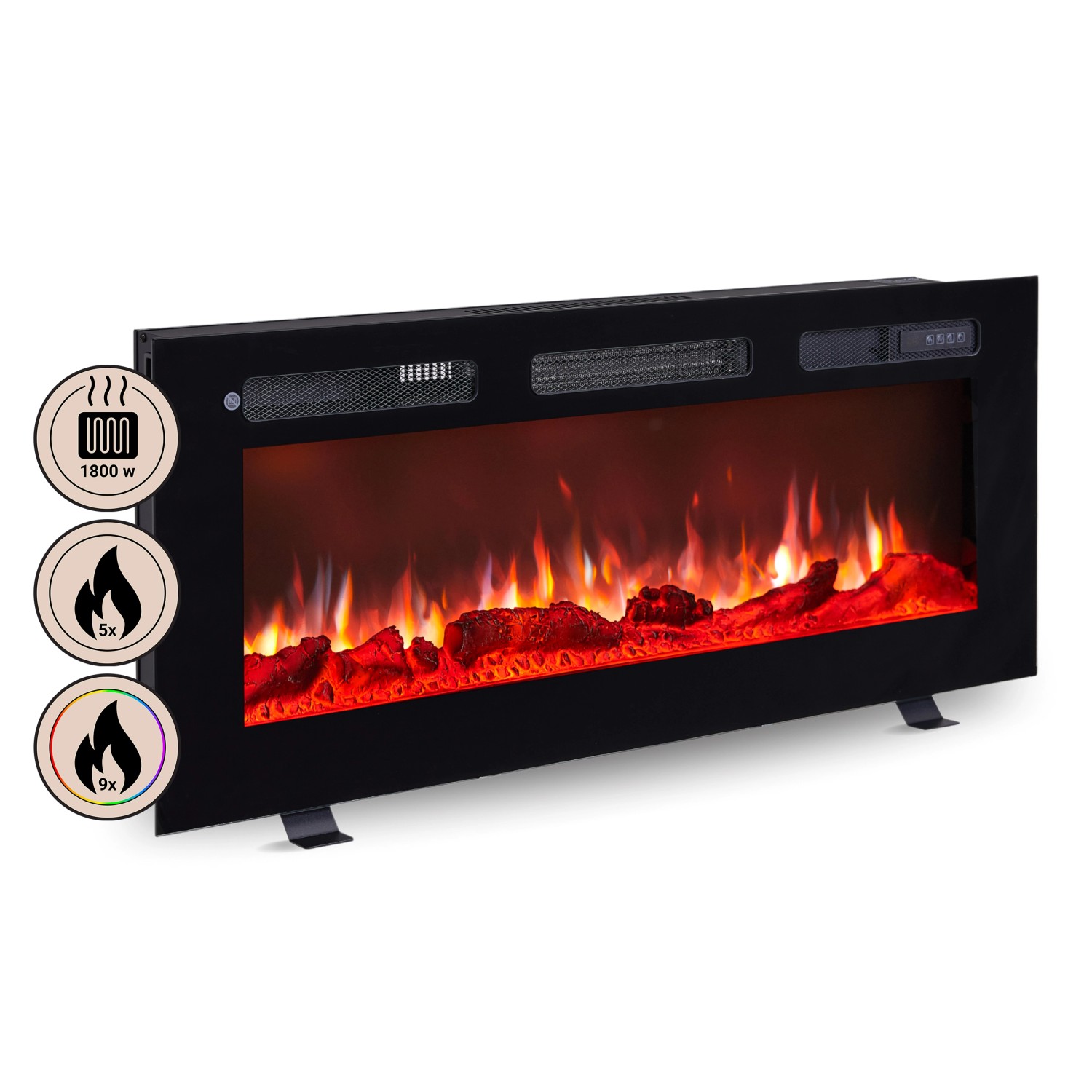 BALDERIA LE-40 Elektrokamin Standkamin oder Wandkamin oder Einbaukamin Heizung 3D-Flammeneffekt Schwarz von BALDERIA