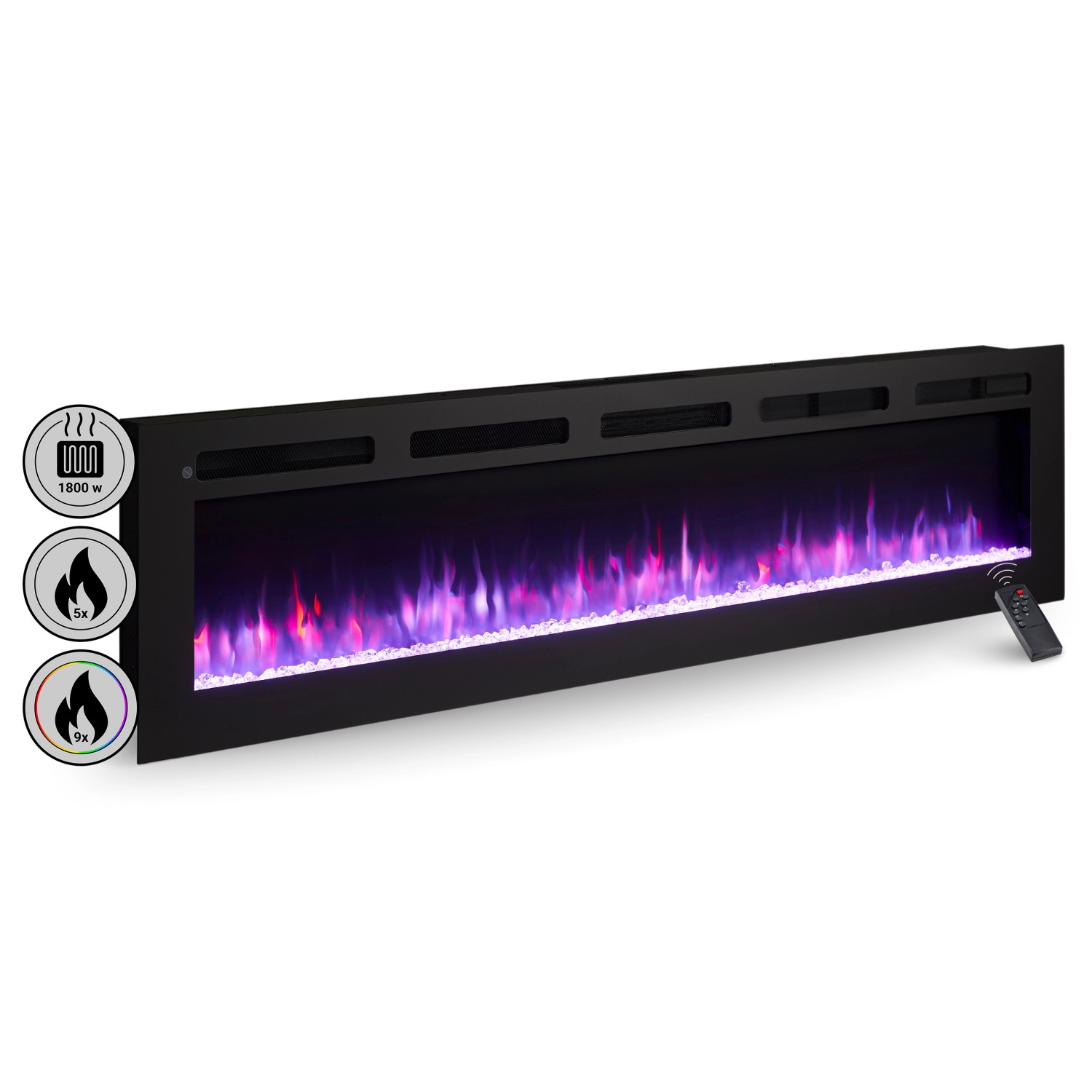 BALDERIA LE-70 Elektrokamin Wandkamin oder Einbaukamin Heizung 3D-Flammeneffekt Schwarz von BALDERIA