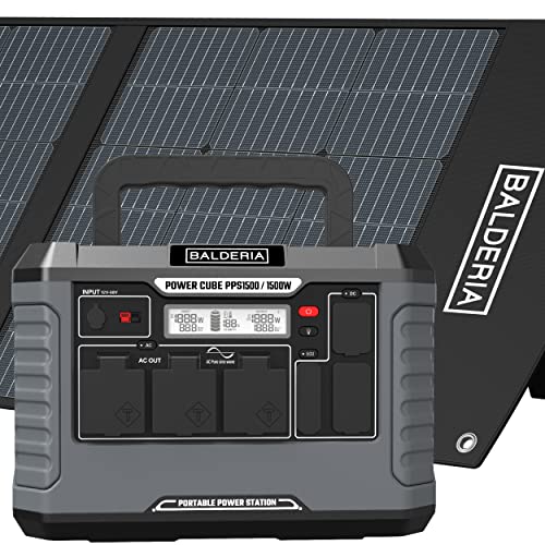 BALDERIA Power Set 1500W | Solar-Generator, Kraftwerk | Tragbare Powerstation 1328Wh mit Solarpanel 200W, Steckdose, 230V, USB | Strom für Outdoor, Camping, Arbeiten, Notfall, Balkon & Wohnmobil von BALDERIA