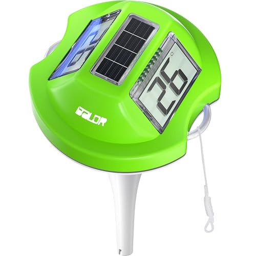 BALDR Pool Thermometer Floating Easy Read, Solar Powered Digital Pool Thermometer with Dual LCD Screen (Green) von BALDR