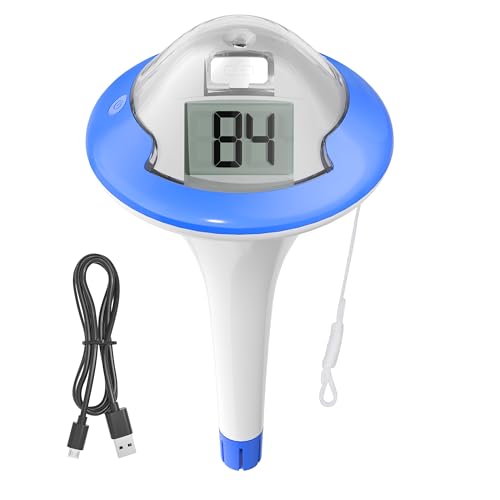 BALDR Pool Thermometer, Wiederaufladbares Poolthermometer schwimmend mit zwei Digital Bildschirmen und großen Ziffern für Schwimmbecken, Whirlpool, heiße Quelle, Aquarium (Dunkelblau) von BALDR