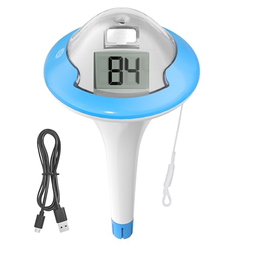 BALDR Pool Thermometer, Wiederaufladbares Poolthermometer schwimmend mit zwei Digital Bildschirmen und großen Ziffern für Schwimmbecken, Whirlpool, heiße Quelle, Aquarium (Blau) von BALDR