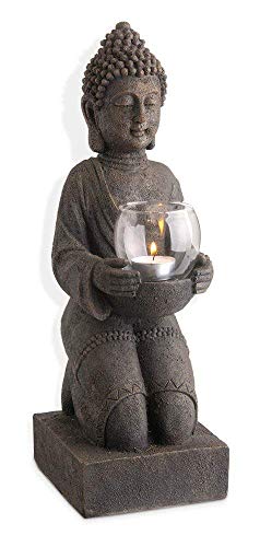 Kunstharz-Buddha Figur mit Windlicht 44 cm hoch, Feng Shui Skulptur von BOLTZE