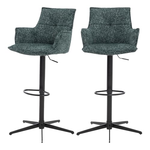 BALIAA Barhocker 2er Set Grün, Barstühle Sitzhöhe 60 cm bis 81 cm, Küchenhocker Höhenverstellbar 360° Drehbar, Barsessel Aus Strickstoff mit Gepolstert, Metallbeinen für Bar, Küche von BALIAA