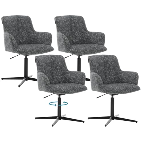 BALIAA Esszimmerstühle 4er Set, Drehbar Küchenstühle 4er Set Stühle Grau, Essstuhl mit Armlehne Polsterstuhl aus Strickstoff mit Metallbeinen für Esszimmer Küche Wohnzimmer von BALIAA