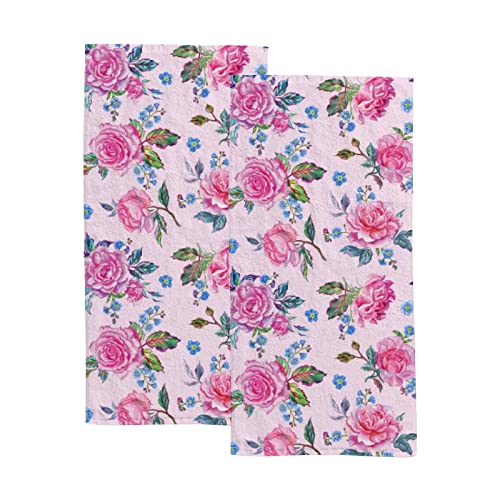 BALII Blumen und Blätter Handtuch-Set Rosa, weich, saugfähig, ausbleichsicher, 2 Handtücher Baumwolle Badetuch für Gesicht, Fitnessstudio und Spa von BALII