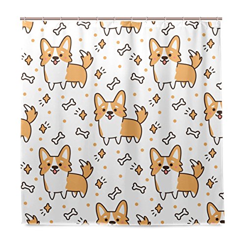 BALII Duschvorhang, Motiv: Walisischer Corgi, 183 x 183 cm, Polyester, wasserdicht, mit 12 Haken für Badezimmer von BALII