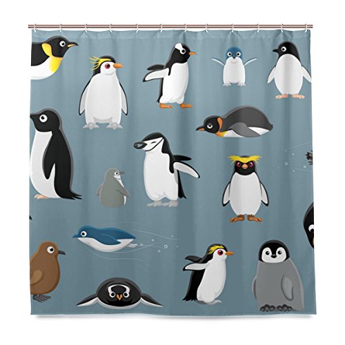 BALII Duschvorhang mit Cartoon-Pinguine 183 x 183 cm Polyester wasserdicht mit 12 Haken für Badezimmer von BALII