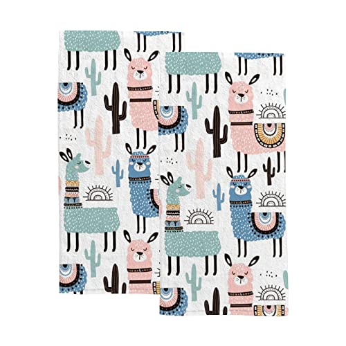 BALII Handtuch-Set Cartoon Lama Alpaka Kakteen, weich, saugfähig, ausbleichsicher, 2 Handtücher Baumwolle Badetuch für Gesicht, Fitnessstudio und Spa 35 cm x 75 cm von BALII