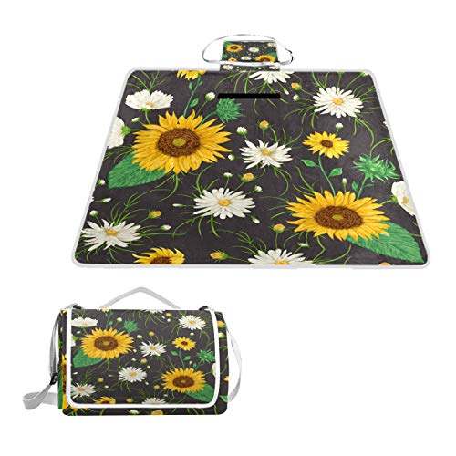 BALII Picknickdecke mit blühender Sonnenblume, wasserdichte Unterseite für Outdoor, Strand, Camping von BALII