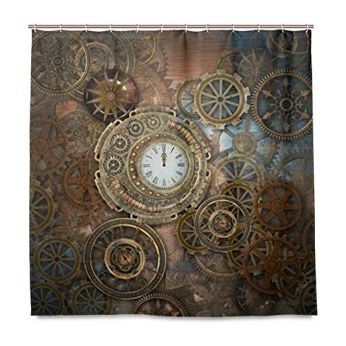 BALII Rusty Steampunk Clock Gear Duschvorhang, 183 x 183 cm, Polyester, wasserdicht, mit 12 Haken für Badezimmer von BALII
