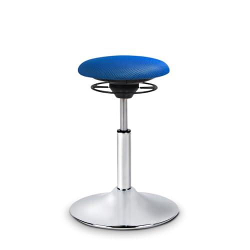 BALIMO Classic - Bewegungshocker - Sitztrainer - ergonomischer Sitzhocker - Hocker mit Schwingeffekt - Rücken-Trainer - Bewegungshocker - Bewegungsstuhl - Bürohocker - Standfuß Silber gebürstet (Blue) von BALIMO