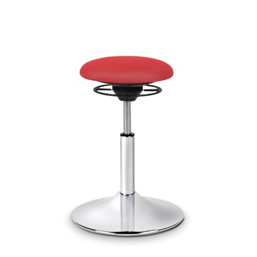 BALIMO Classic - Bewegungshocker - Sitztrainer - ergonomischer Sitzhocker - Hocker mit Schwingeffekt - Rücken-Trainer - Bewegungsstuhl - Bürohocker - Standfuß Chrom - Bezug Rot von BALIMO