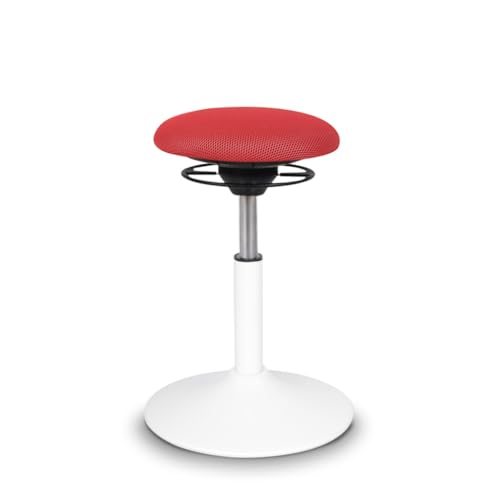 BALIMO Classic - Bewegungshocker - Sitztrainer - ergonomischer Sitzhocker - Hocker mit Schwingeffekt - Rücken-Trainer - Bewegungsstuhl - Bürohocker - Standfuß Weiß - Bezug Rot von BALIMO