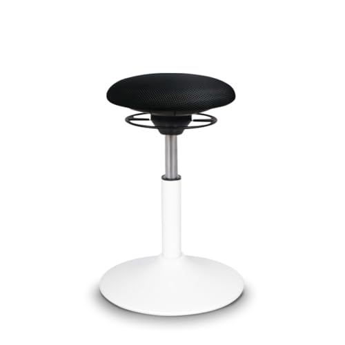 BALIMO Classic - Bewegungshocker - Sitztrainer - ergonomischer Sitzhocker - Hocker mit Schwingeffekt - Rücken-Trainer - Bewegungsstuhl - Bürohocker - Standfuß Weiß - Bezug Schwarz von BALIMO