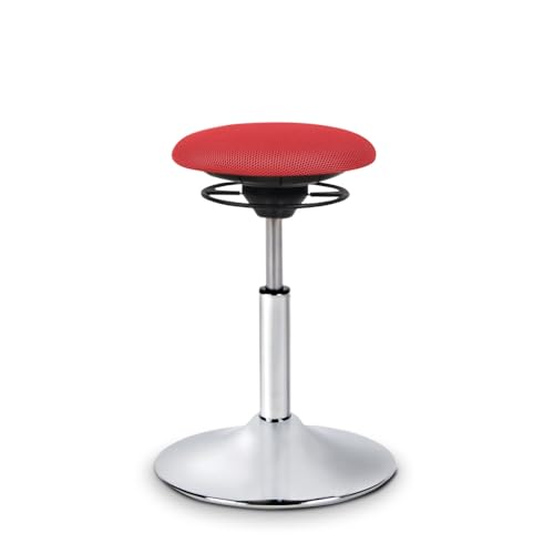 BALIMO Classic - Bürohocker - ergonomischer Sitzhocker - Hocker mit Schwingeffekt - Rücken-Trainer - Sitztrainer - Bewegungshocker - Bewegungsstuhl - Standfuß Silber gebürstet (Rot) von BALIMO