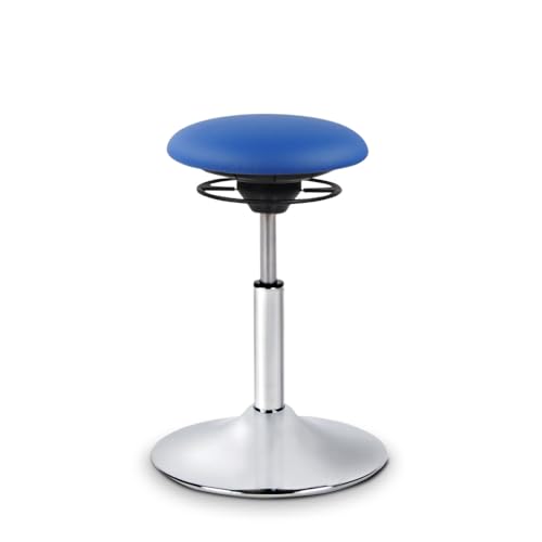 BALIMO Classic - Bürohocker - ergonomischer Sitzhocker - Hocker mit frei beweglicher Sitzfläche - Rücken-Trainer - Sitztrainer - Bewegungshocker - Standfuß Silber gebürstet (Kunstleder Blau) von BALIMO