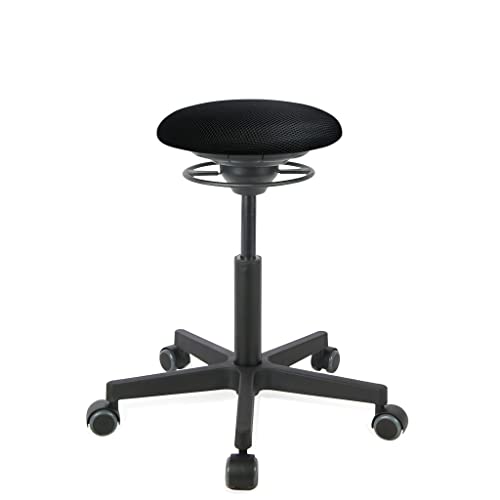 BALIMO ROLL - Bürohocker - ergonomischer Sitzhocker - Hocker mit Schwingeffekt - Rücken-Trainer - Sitztrainer - Bewegungshocker - Bewegungsstuhl - Gestell schwarz - Sitz (Black) von BALIMO