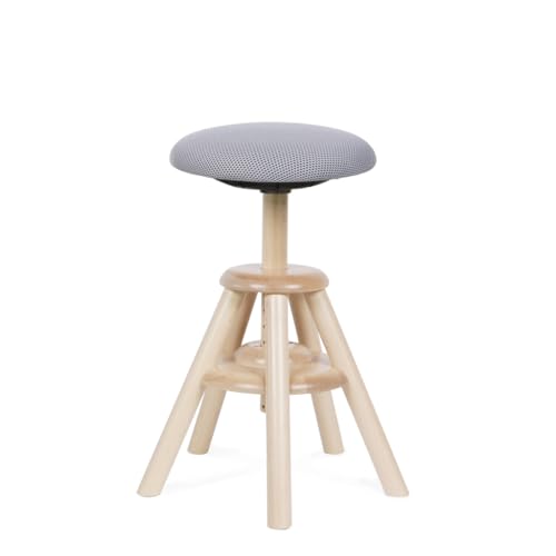 BALIMO Wood, Buchenholz - Bewegungshocker - Sitztrainer - Bewegungsstuhl - Bürohocker - ergonomischer Hocker - Hocker mit frei beweglicher Sitzfläche - Rücken-Trainer (Bezug Hellgrau) von BALIMO