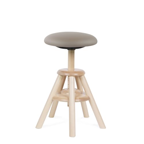 BALIMO Wood, Buchenholz - Bewegungshocker - Sitztrainer - Bewegungsstuhl - Bürohocker - ergonomischer Hocker - Hocker mit frei beweglicher Sitzfläche - Rücken-Trainer (Kunstleder Taupe) von BALIMO