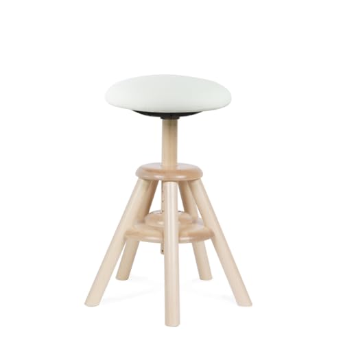 BALIMO Wood, Buchenholz - Bewegungshocker - Sitztrainer - Bewegungsstuhl - Bürohocker - ergonomischer Hocker - Hocker mit frei beweglicher Sitzfläche - Rücken-Trainer (Kunstleder Weiß) von BALIMO