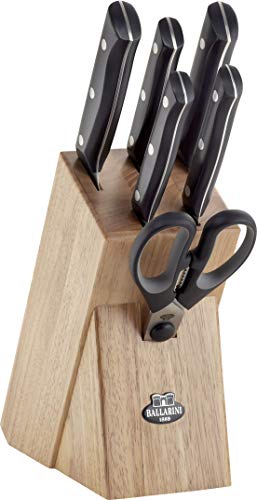 BALLARINI Chienti Messerblock, 7-tlg., Holzblock, Messer und Schere aus rostfreiem Spezialstahl/Kunststoff-Griff im Nietendesign, Schwarz von BALLARINI