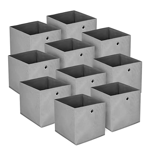BALLSHOP 10 Stück Aufbewahrungsbox Faltbox 32 x 32 x 32 cm Faltbare Spielzeug Organizer Stoffboxen Würfel Stoff Faltkiste mit Fingerloch für Regale oder Raumteiler Grau von BALLSHOP