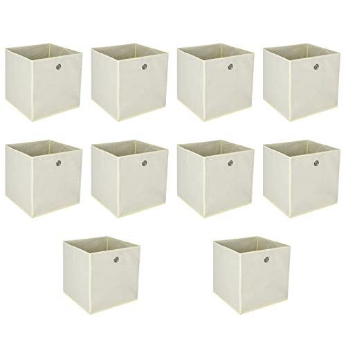 BALLSHOP 10 Stück Aufbewahrungsbox Faltbox 32 x 32 x 32 cm Faltbare Spielzeug Organizer Stoffboxen Würfel Stoff Faltkiste mit Fingerloch für Regale oder Raumteiler Hellgelb von BALLSHOP