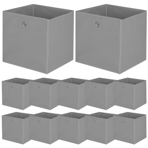 BALLSHOP 12 Stück Aufbewahrungsbox Faltbox 32 x 32 x 32 cm Faltbare Spielzeug Organizer Stoffboxen Würfel Stoff Faltkiste mit Fingerloch für Regale oder Raumteiler Grau von BALLSHOP