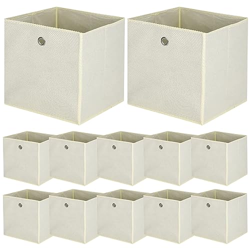BALLSHOP 12 Stück Aufbewahrungsbox Faltbox 32 x 32 x 32 cm Faltbare Spielzeug Organizer Stoffboxen Würfel Stoff Faltkiste mit Fingerloch für Regale oder Raumteiler Hellgelb von BALLSHOP